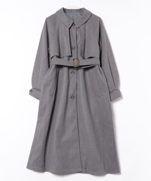 SPINNS（スピンズ）の「ケープデザインベルト付きフェイクウールロングコート（チェスターコート・レディース・ブラック/アイボリー/チャコール/グレー・ONESIZE）」の4枚目の写真