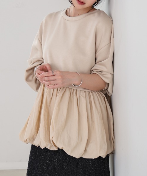 Bab(バブ)の「裾バルーンペプラムトップス(Tシャツ/カットソー・レディース・アイボリー/ベージュ/チャコールグレー・FREE)」の3枚目の写真