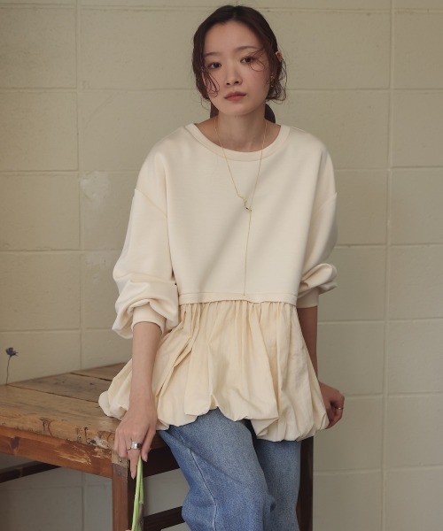 Bab(バブ)の「裾バルーンペプラムトップス(Tシャツ/カットソー・レディース・アイボリー/ベージュ/チャコールグレー・FREE)」の5枚目の写真