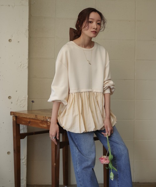 Bab(バブ)の「裾バルーンペプラムトップス(Tシャツ/カットソー・レディース・アイボリー/ベージュ/チャコールグレー・FREE)」の8枚目の写真