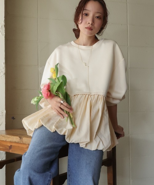 Bab(バブ)の「裾バルーンペプラムトップス(Tシャツ/カットソー・レディース・アイボリー/ベージュ/チャコールグレー・FREE)」の9枚目の写真
