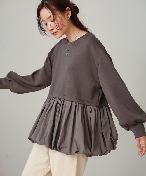Bab(バブ)の「裾バルーンペプラムトップス(Tシャツ/カットソー・レディース・アイボリー/ベージュ/チャコールグレー・FREE)」の10枚目の写真