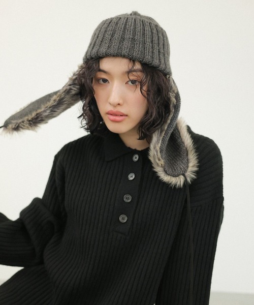 LEPSIM（レプシィム）の「フライトニットワッチ　210088（ニットキャップ/ビーニー・レディース・チャコールグレー/ベージュ・ONE SIZE）」の4枚目の写真