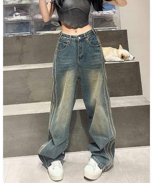 FUNdaysion（ファンデイション）の「配色ラインステッチデニムパンツ（デニムパンツ・レディース・ブルー・L/M/S）」の21枚目の写真