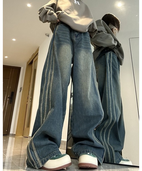 セール】配色ラインステッチデニムパンツ（デニムパンツ）｜FUNdaysion