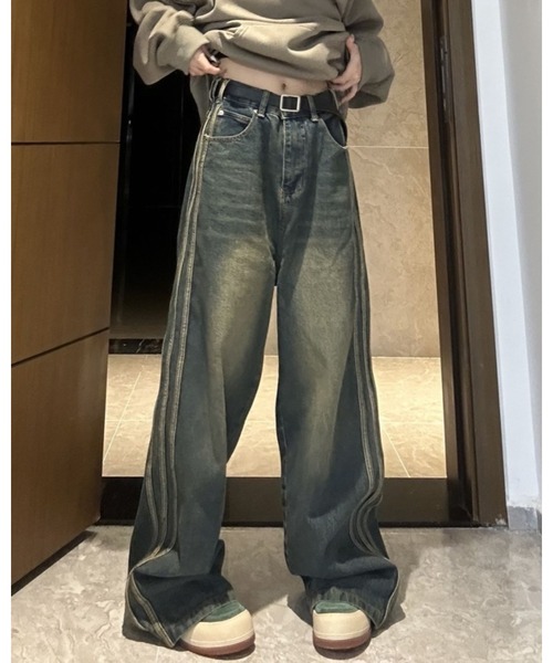 FUNdaysion（ファンデイション）の「配色ラインステッチデニムパンツ（デニムパンツ・レディース・ブルー・L/M/S）」の17枚目の写真