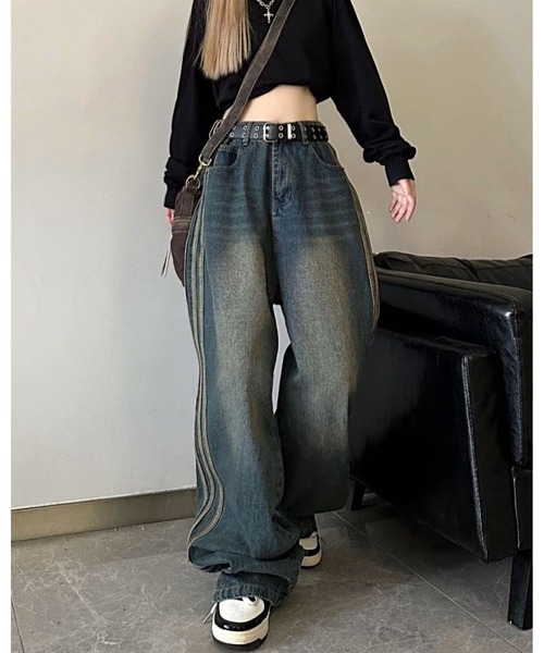 FUNdaysion（ファンデイション）の「配色ラインステッチデニムパンツ（デニムパンツ・レディース・ブルー・L/M/S）」の9枚目の写真