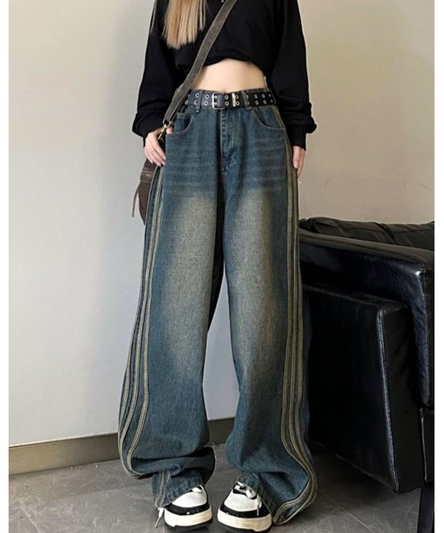FUNdaysion（ファンデイション）の「配色ラインステッチデニムパンツ（デニムパンツ・レディース・ブルー・L/M/S）」の8枚目の写真