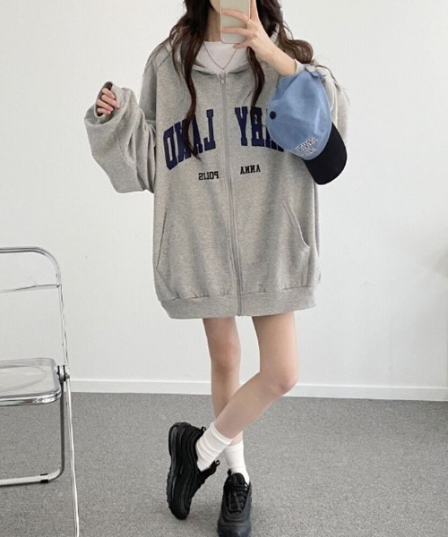 マウスラビット　パーカー　グレー　イェソン　韓国 セール】【裏起毛が登場！】 ジップアップパーカー 長袖 スウェット