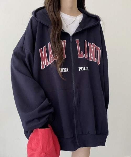 VIVID LADY(ビビッドレディー)の「【裏起毛が登場!】 ジップアップパーカー 長袖 スウェット 韓国ファッション(パーカー・レディース・ホワイト/ブラック/ネイビー/グレー・FREE)」の19枚目の写真
