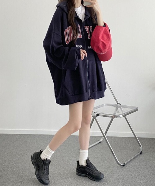 VIVID LADY(ビビッドレディー)の「【裏起毛が登場!】 ジップアップパーカー 長袖 スウェット 韓国ファッション(パーカー・レディース・ホワイト/ブラック/ネイビー/グレー・FREE)」の14枚目の写真