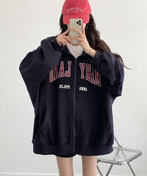 VIVID LADY(ビビッドレディー)の「【裏起毛が登場!】 ジップアップパーカー 長袖 スウェット 韓国ファッション(パーカー・レディース・ホワイト/ブラック/ネイビー/グレー・FREE)」の12枚目の写真