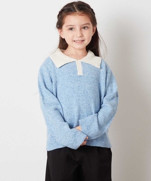 a.v.v（アーヴェヴェ）の「[140-150]襟付きバイカラーニット（ニット/セーター・キッズ・ダークインディゴブルー/ライトグレー・140/150）」の4枚目の写真