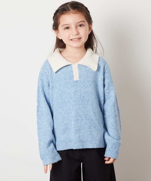 a.v.v（アーヴェヴェ）の「[140-150]襟付きバイカラーニット（ニット/セーター・キッズ・ダークインディゴブルー/ライトグレー・140/150）」の5枚目の写真