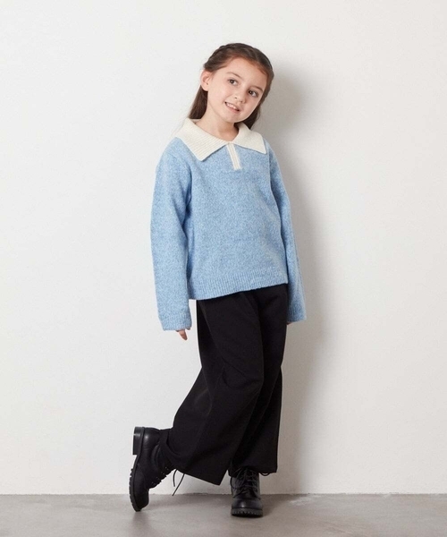 a.v.v（アーヴェヴェ）の「[140-150]襟付きバイカラーニット（ニット/セーター・キッズ・ダークインディゴブルー/ライトグレー・140/150）」の6枚目の写真