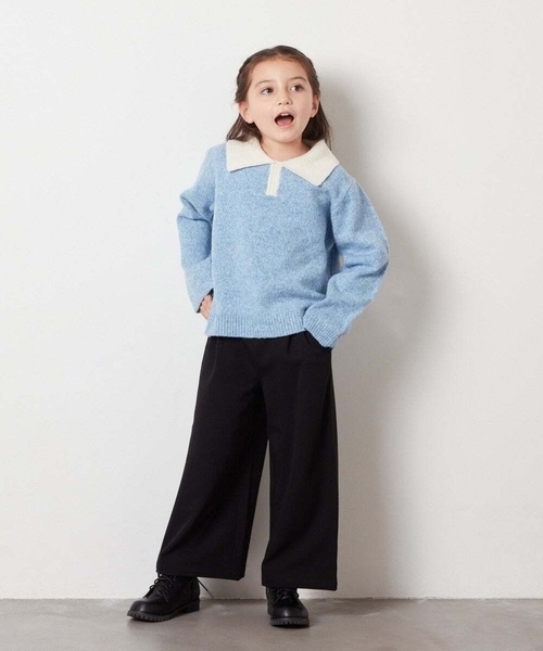 a.v.v（アーヴェヴェ）の「[140-150]襟付きバイカラーニット（ニット/セーター・キッズ・ダークインディゴブルー/ライトグレー・140/150）」の7枚目の写真