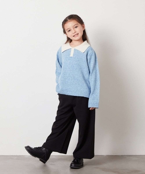a.v.v（アーヴェヴェ）の「[140-150]襟付きバイカラーニット（ニット/セーター・キッズ・ダークインディゴブルー/ライトグレー・140/150）」の9枚目の写真