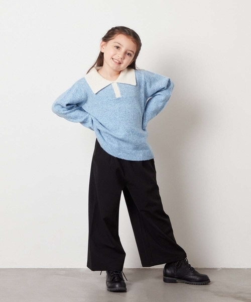 a.v.v（アーヴェヴェ）の「[140-150]襟付きバイカラーニット（ニット/セーター・キッズ・ダークインディゴブルー/ライトグレー・140/150）」の10枚目の写真