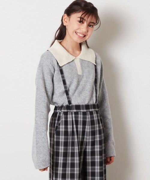 a.v.v（アーヴェヴェ）の「[140-150]襟付きバイカラーニット（ニット/セーター・キッズ・ダークインディゴブルー/ライトグレー・140/150）」の13枚目の写真