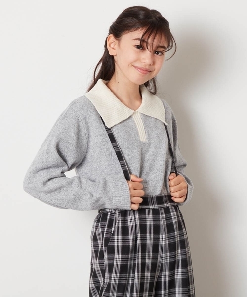 a.v.v（アーヴェヴェ）の「[140-150]襟付きバイカラーニット（ニット/セーター・キッズ・ダークインディゴブルー/ライトグレー・140/150）」の14枚目の写真