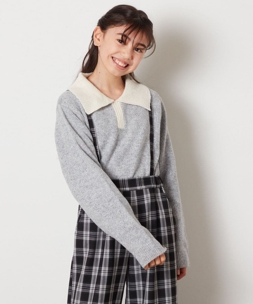 a.v.v（アーヴェヴェ）の「[140-150]襟付きバイカラーニット（ニット/セーター・キッズ・ダークインディゴブルー/ライトグレー・140/150）」の15枚目の写真