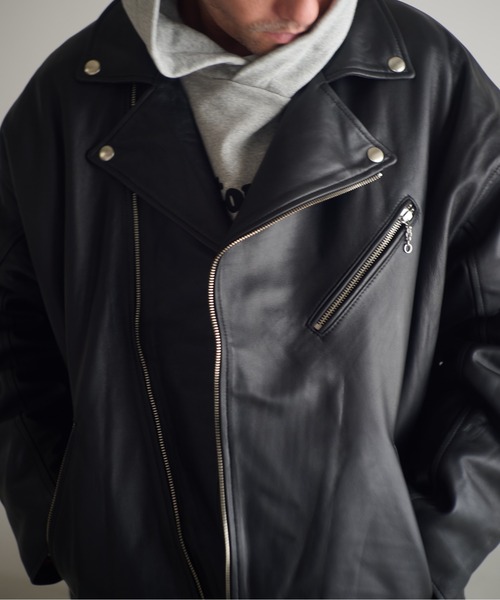ADAMPATEK/leather looose double rider's jacket/ラムレザールーズ