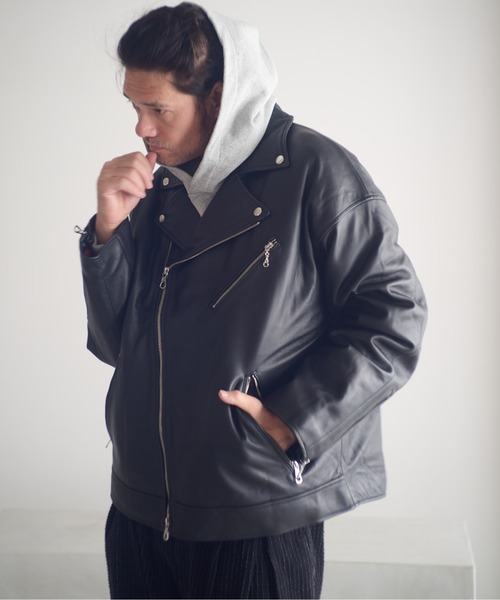 ADAMPATEK/leather looose double rider's jacket/ラムレザールーズ