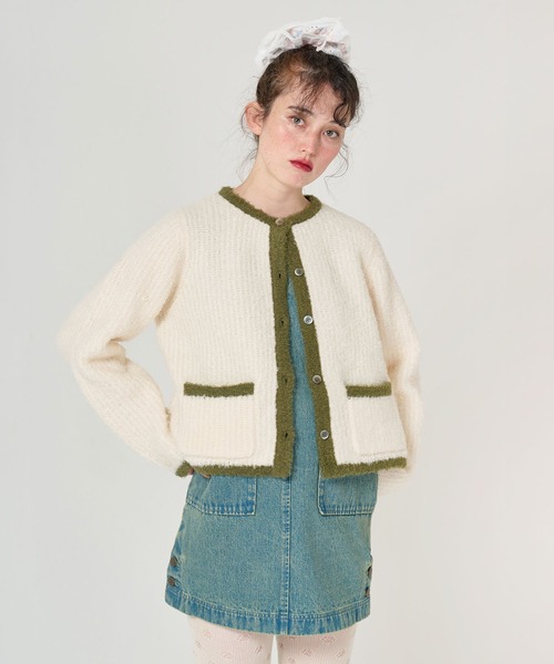 TINA：JOJUN（ティーナジョジュン）の「ボリューム ニットジャケット TINA：JOJUN（ノーカラージャケット・レディース・ブルー/アイボリー・M）」の11枚目の写真