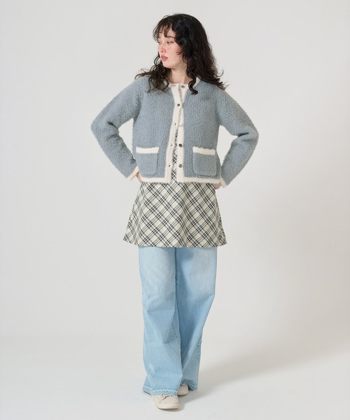 TINA：JOJUN（ティーナジョジュン）の「ボリューム ニットジャケット TINA：JOJUN（ノーカラージャケット・レディース・ブルー/アイボリー・M）」の5枚目の写真