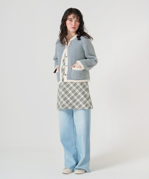 TINA：JOJUN（ティーナジョジュン）の「ボリューム ニットジャケット TINA：JOJUN（ノーカラージャケット・レディース・ブルー/アイボリー・M）」の4枚目の写真