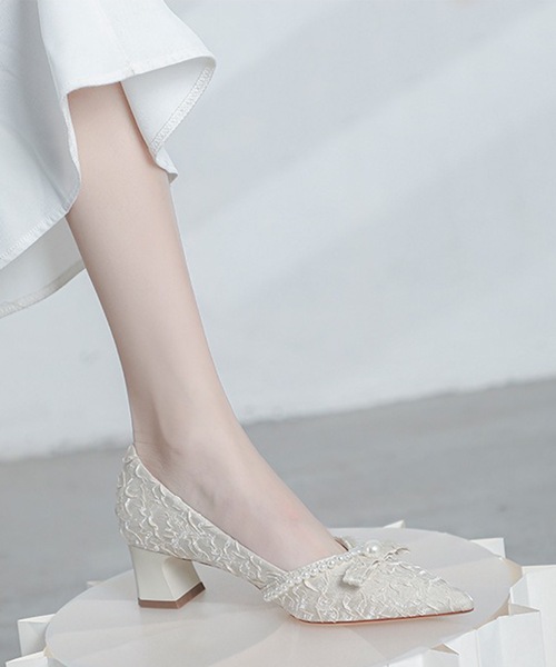 Lace Ladies(レースレディース)の「パール リボン ミドル ヒール パンプス(パンプス・レディース・アイボリー/グレー・22.5cm/23cm/23.5cm/24cm/24.5cm)」の9枚目の写真