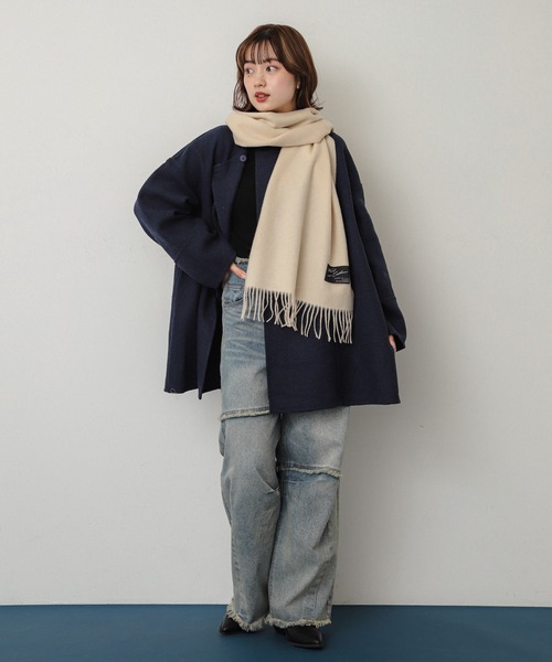 SENSE OF PLACE by URBAN RESEARCH（センスオブプレイスバイアーバンリサーチ）の「カシミヤ混ウールストール（ストール/ショール・レディース・ブルー/アイボリー/ブラック・ONE）」の14枚目の写真
