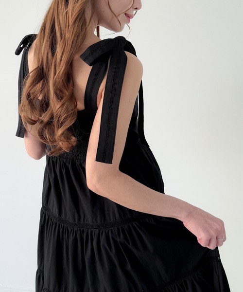 ベージュ キャミワンピース スリムフィット DIANTE ディアンテ 瀬戸南 glitter × flower pretty lace dress/シアーインナー付レース