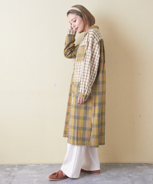 CUBE SUGAR（キューブシュガー）の「ギンガムチェック組合せ切替シャツワンピース（シャツワンピース・レディース・カーキ/ブラック/ブルー・M）」の7枚目の写真