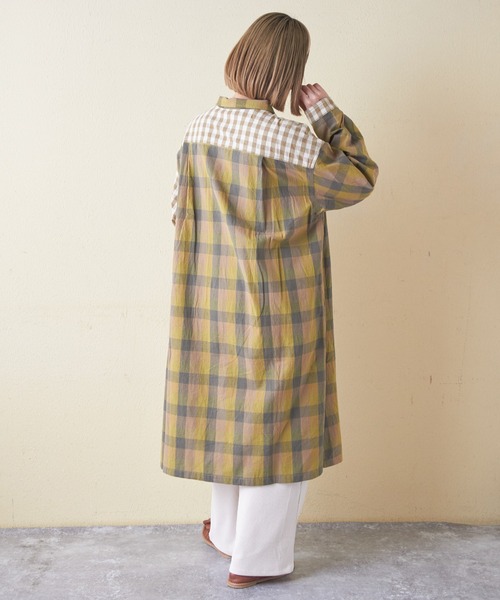CUBE SUGAR（キューブシュガー）の「ギンガムチェック組合せ切替シャツワンピース（シャツワンピース・レディース・カーキ/ブラック/ブルー・M）」の8枚目の写真