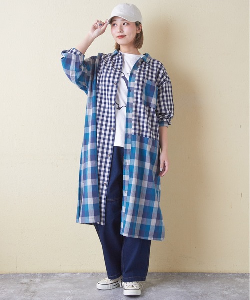 CUBE SUGAR（キューブシュガー）の「ギンガムチェック組合せ切替シャツワンピース（シャツワンピース・レディース・カーキ/ブラック/ブルー・M）」の10枚目の写真