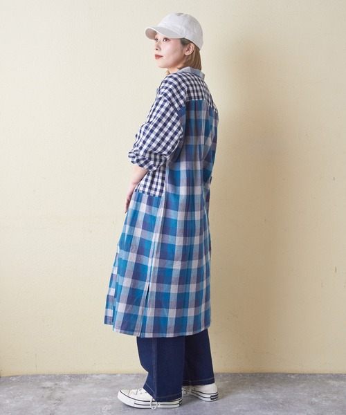 CUBE SUGAR（キューブシュガー）の「ギンガムチェック組合せ切替シャツワンピース（シャツワンピース・レディース・カーキ/ブラック/ブルー・M）」の13枚目の写真
