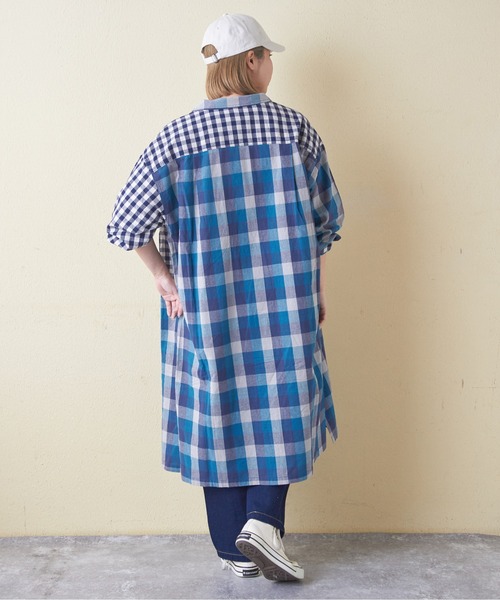 CUBE SUGAR（キューブシュガー）の「ギンガムチェック組合せ切替シャツワンピース（シャツワンピース・レディース・カーキ/ブラック/ブルー・M）」の14枚目の写真