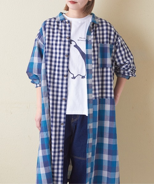 CUBE SUGAR（キューブシュガー）の「ギンガムチェック組合せ切替シャツワンピース（シャツワンピース・レディース・カーキ/ブラック/ブルー・M）」の11枚目の写真