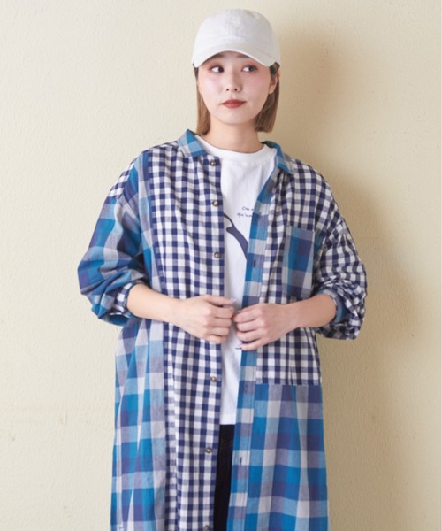 CUBE SUGAR（キューブシュガー）の「ギンガムチェック組合せ切替シャツワンピース（シャツワンピース・レディース・カーキ/ブラック/ブルー・M）」の9枚目の写真