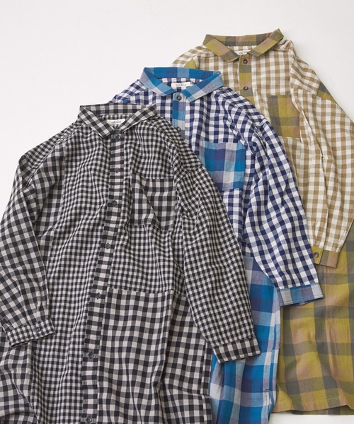 CUBE SUGAR（キューブシュガー）の「ギンガムチェック組合せ切替シャツワンピース（シャツワンピース・レディース・カーキ/ブラック/ブルー・M）」の15枚目の写真