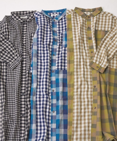 CUBE SUGAR（キューブシュガー）の「ギンガムチェック組合せ切替シャツワンピース（シャツワンピース・レディース・カーキ/ブラック/ブルー・M）」の16枚目の写真