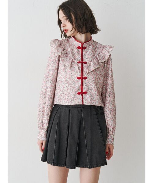 jouetie（ジュエティ）の「フリルショートチャイナシャツ（シャツ/ブラウス・レディース・ブラック/オフホワイト/ピンク/ブラウン・MEDIUM）」の11枚目の写真