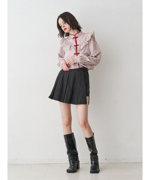 jouetie（ジュエティ）の「フリルショートチャイナシャツ（シャツ/ブラウス・レディース・ブラック/オフホワイト/ピンク/ブラウン・MEDIUM）」の14枚目の写真