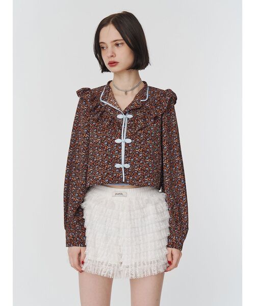 jouetie（ジュエティ）の「フリルショートチャイナシャツ（シャツ/ブラウス・レディース・ブラック/オフホワイト/ピンク/ブラウン・MEDIUM）」の10枚目の写真