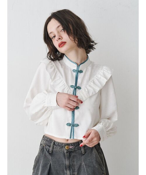 jouetie（ジュエティ）の「フリルショートチャイナシャツ（シャツ/ブラウス・レディース・ブラック/オフホワイト/ピンク/ブラウン・MEDIUM）」の8枚目の写真