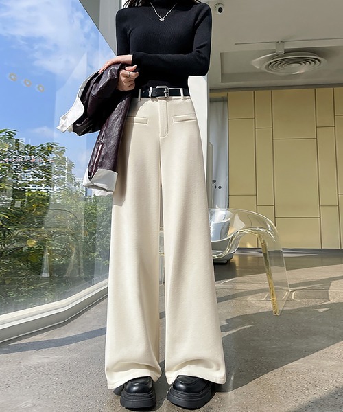 Doux Belle(ドゥーベル)の「裏起毛パンツ(スラックス・レディース・アイボリー/グレー/ブラック・MEDIUM)」の2枚目の写真