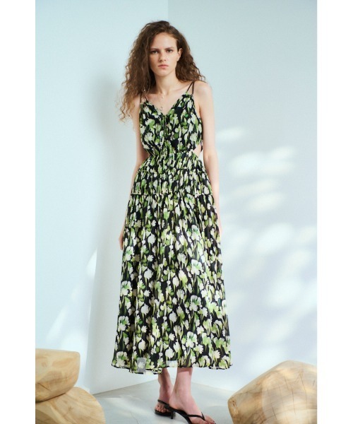 Alicia Long Dress シャーリングカットアウトドレス（ワンピース