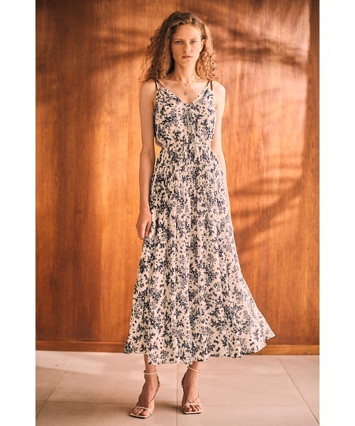 エステラケー ワンピース Sandra Floral-print long dress ショルダーリボンプリント