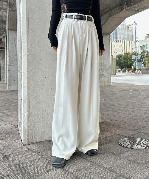 新品Belt Pleat Wide Slacks ホワイト